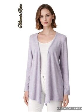Minnie Rose sweater wrap open front lavender flair sleeves sz lrg